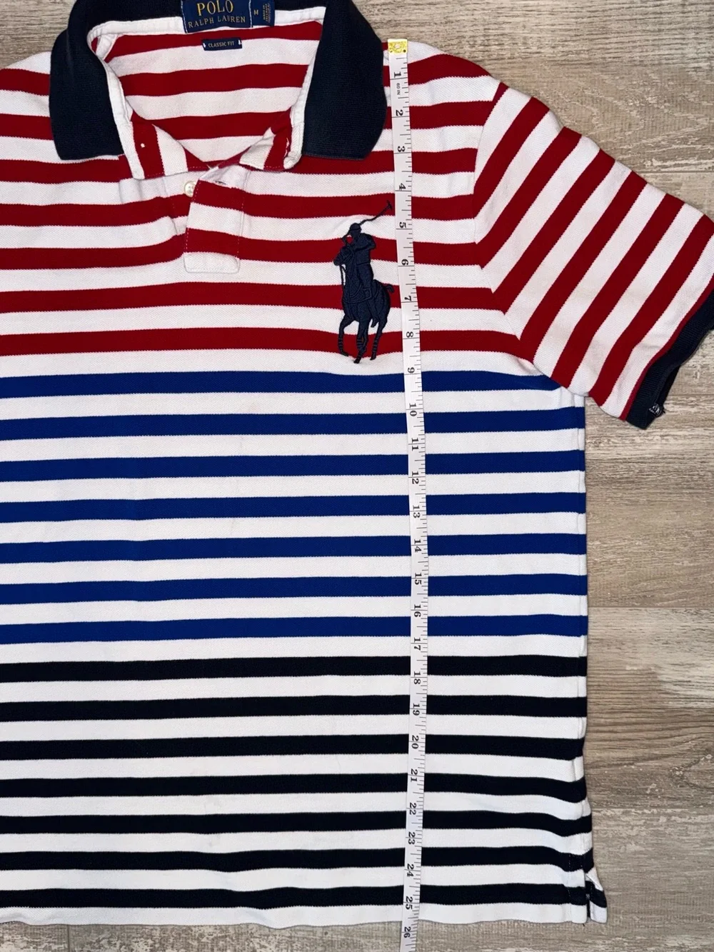 Polo Ralph Lauren Big Pony USA Flag Red White Blue Striped Polo Shirt Men’s M - Picture 7 of 9